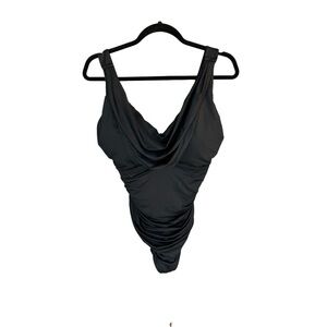 Miraclesuit - Black One-Piece Draped Neckline Swimsuit Sz XL